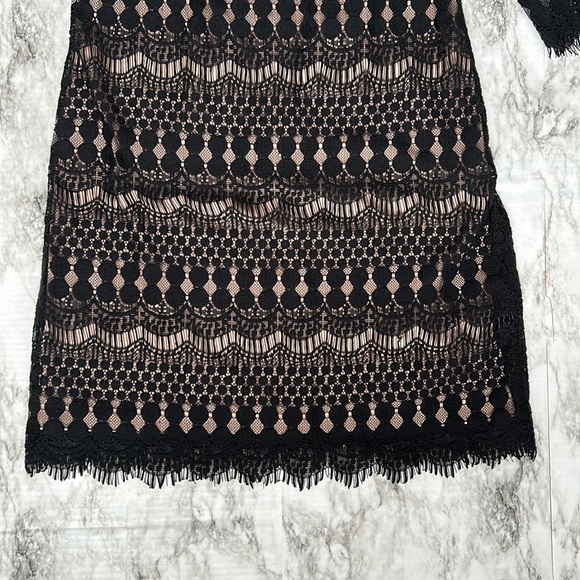 Eliza J | women’s size 6 shift dress black lace overlay with nude lining eyelash - Picture 4 of 12